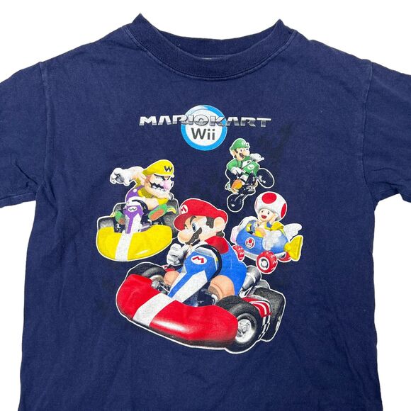 Nintendo MarioKart Wii 2008 Video Game Tee T-Shirt Navy Blue Youth M Medium - Picture 3 of 5